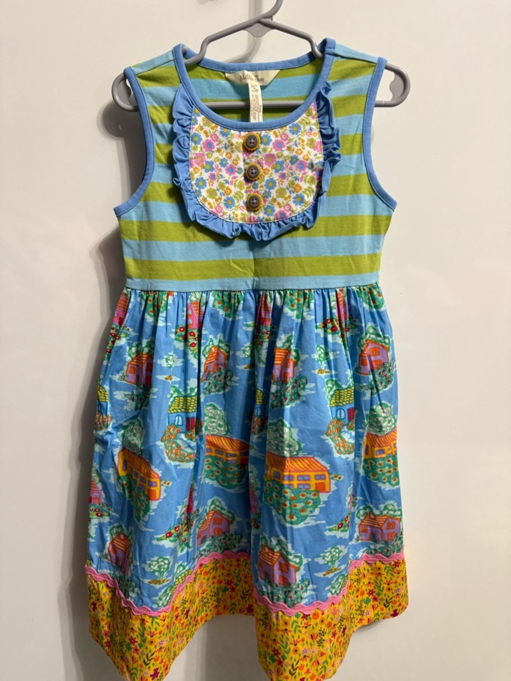 Matilda Jane Size 6 Girls' Blue & Green Striped print Dress